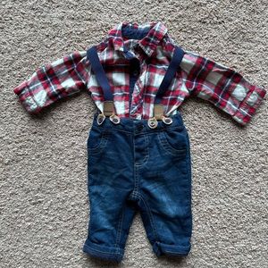 Plaid onesie and jean set